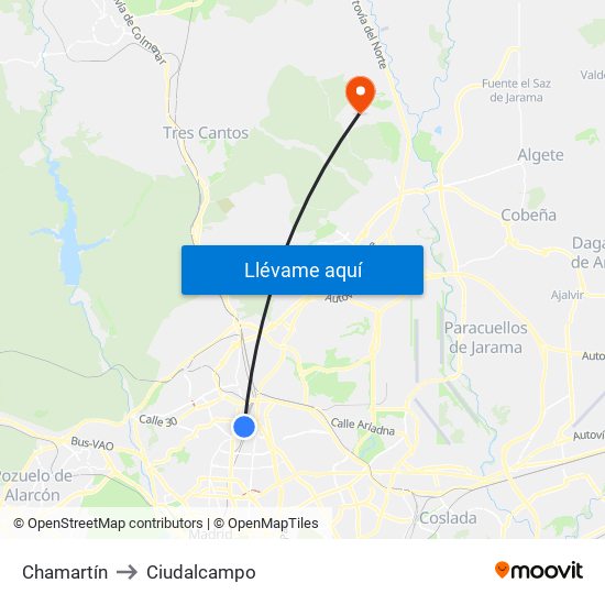 Chamartín to Ciudalcampo map