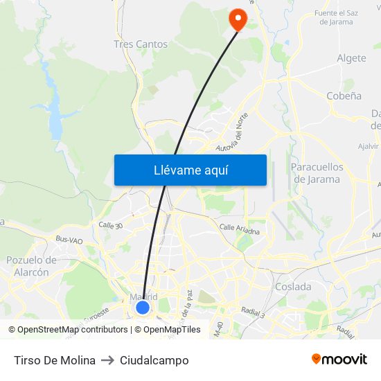 Tirso De Molina to Ciudalcampo map