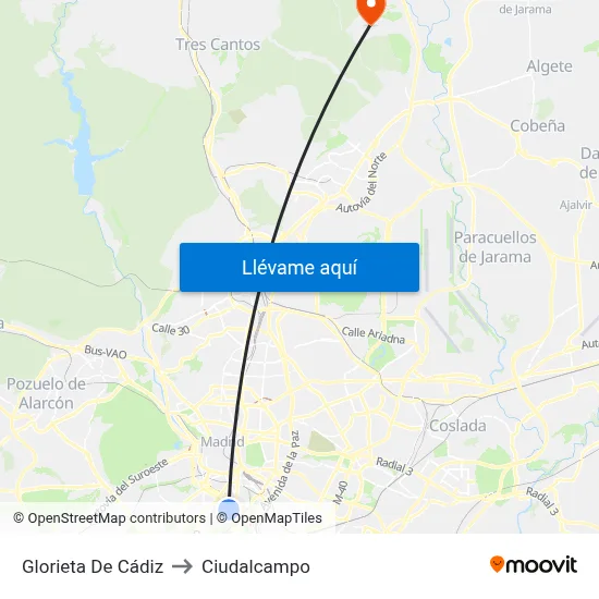 Glorieta De Cádiz to Ciudalcampo map