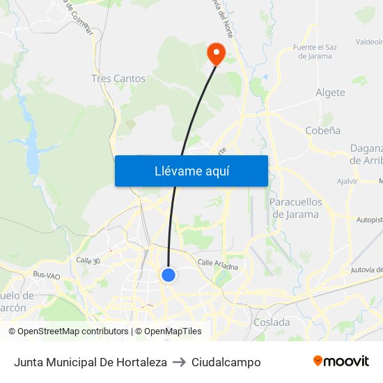 Junta Municipal De Hortaleza to Ciudalcampo map