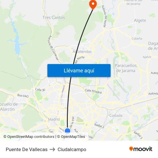 Puente De Vallecas to Ciudalcampo map