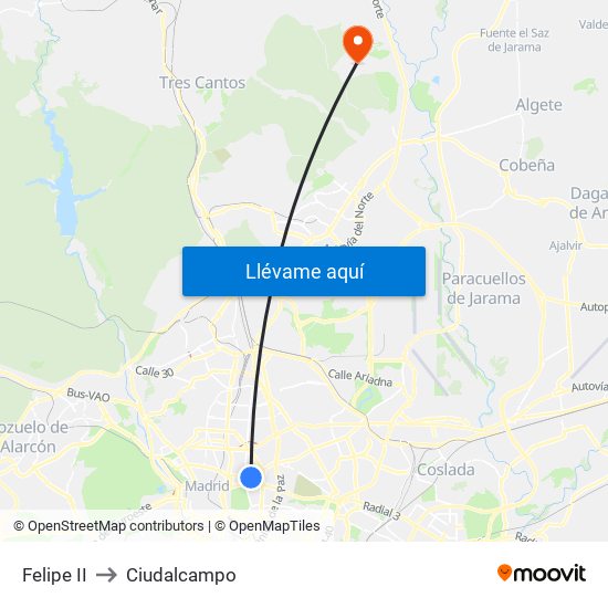Felipe II to Ciudalcampo map