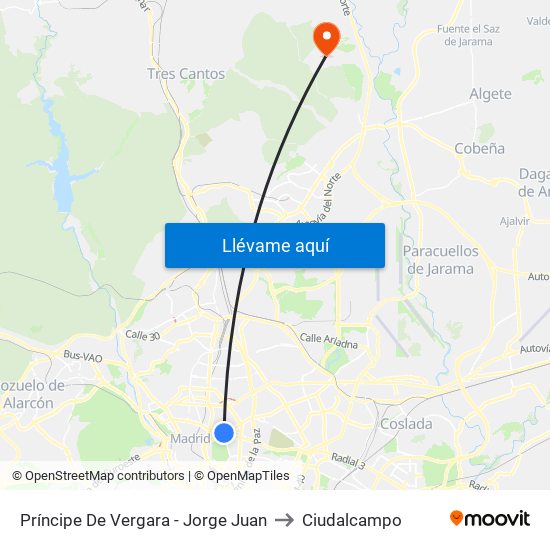 Príncipe De Vergara - Jorge Juan to Ciudalcampo map