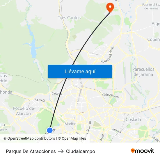 Parque De Atracciones to Ciudalcampo map