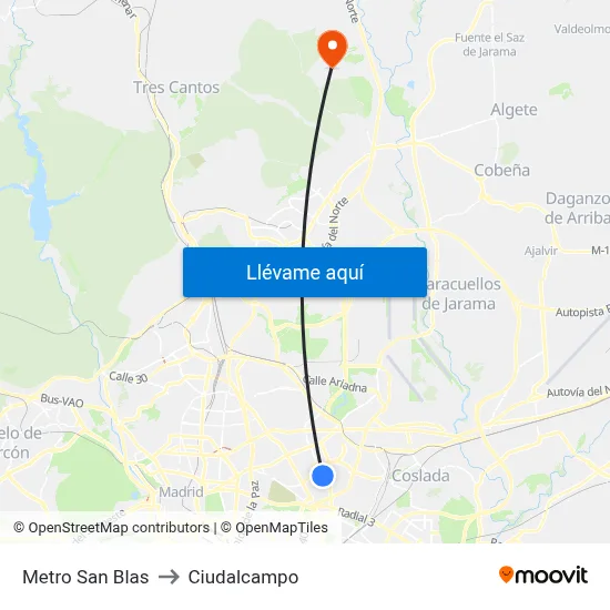 Metro San Blas to Ciudalcampo map