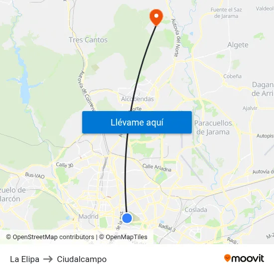 La Elipa to Ciudalcampo map