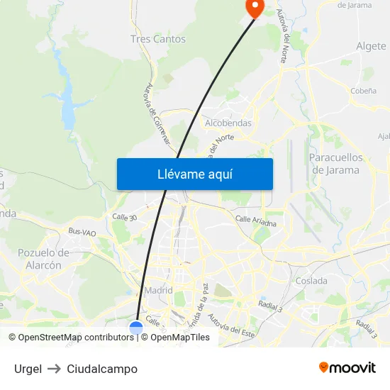 Urgel to Ciudalcampo map