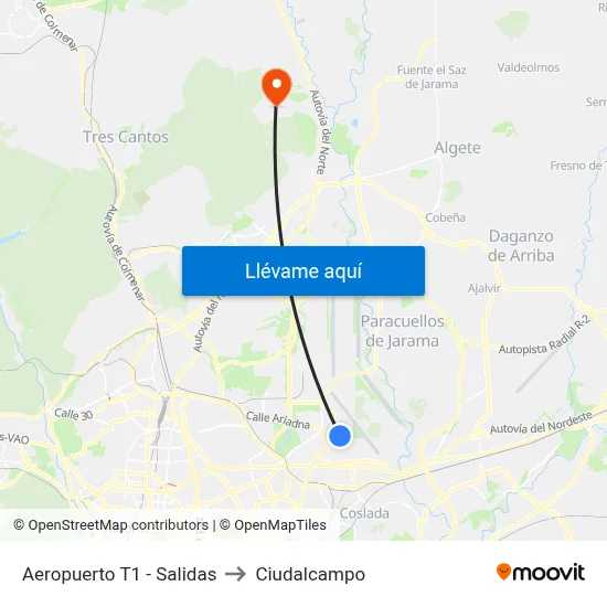 Aeropuerto T1 - Salidas to Ciudalcampo map