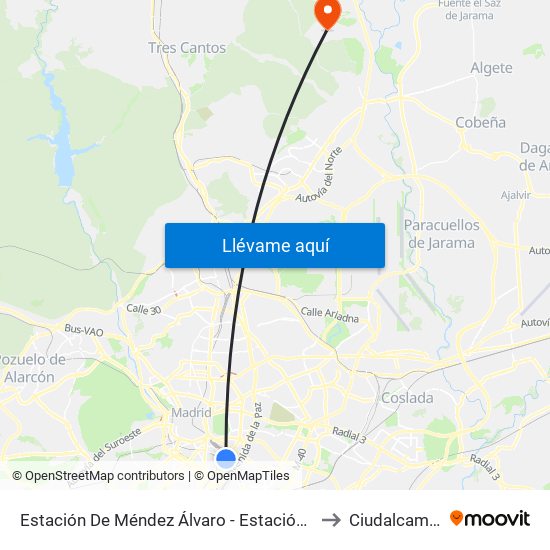 Estación De Méndez Álvaro - Estación Sur to Ciudalcampo map