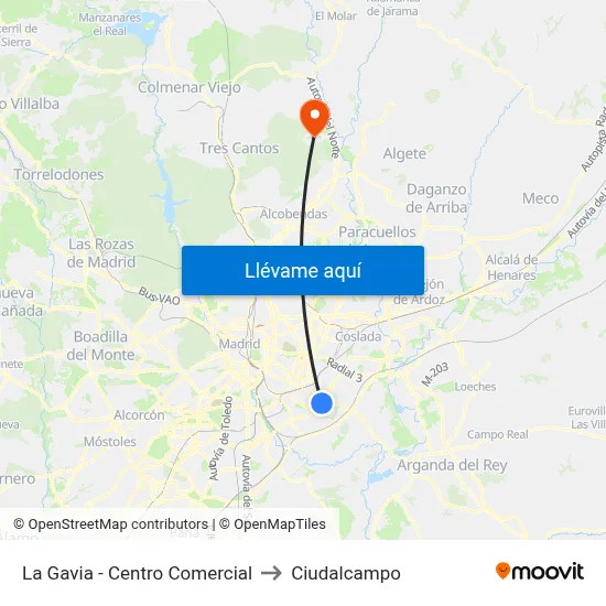 La Gavia - Centro Comercial to Ciudalcampo map