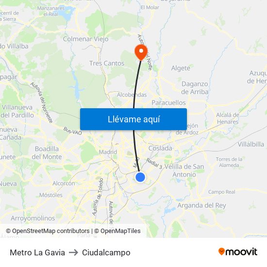 Metro La Gavia to Ciudalcampo map