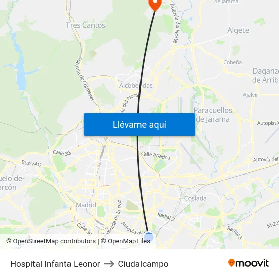 Hospital Infanta Leonor to Ciudalcampo map