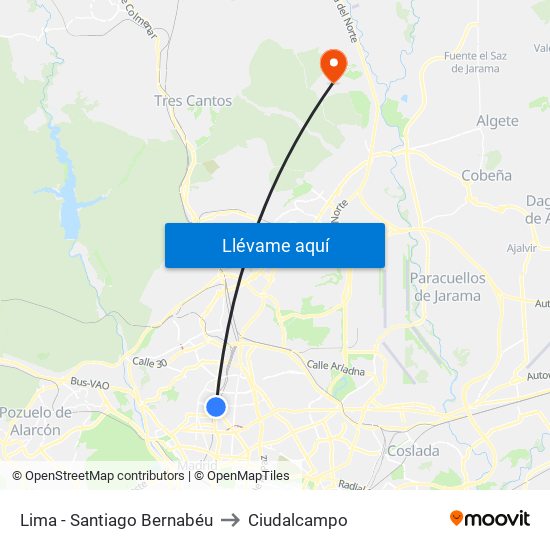 Lima - Santiago Bernabéu to Ciudalcampo map