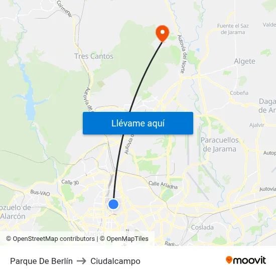 Parque De Berlín to Ciudalcampo map