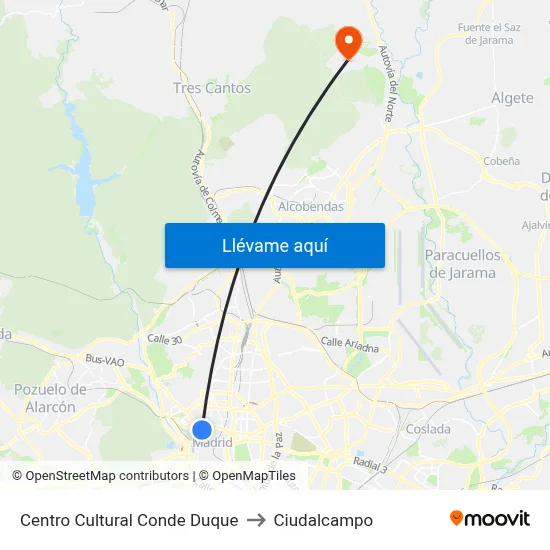 Centro Cultural Conde Duque to Ciudalcampo map