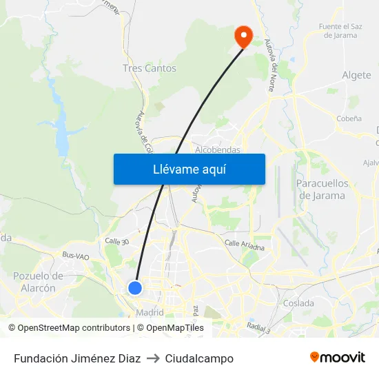 Fundación Jiménez Diaz to Ciudalcampo map