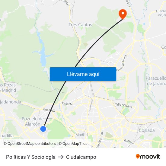 Políticas Y Sociología to Ciudalcampo map