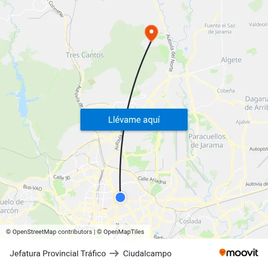 Jefatura Provincial Tráfico to Ciudalcampo map