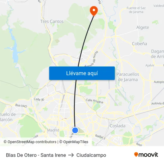 Blas De Otero - Santa Irene to Ciudalcampo map