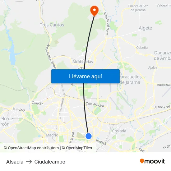 Alsacia to Ciudalcampo map