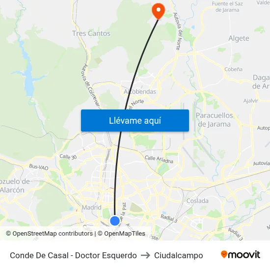 Conde De Casal - Doctor Esquerdo to Ciudalcampo map