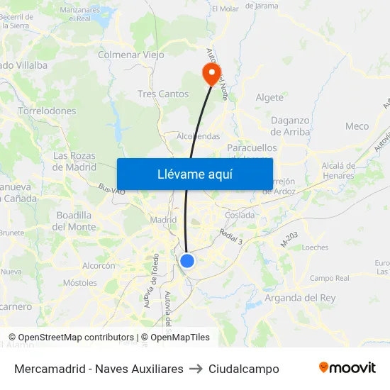 Mercamadrid - Naves Auxiliares to Ciudalcampo map