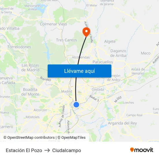 Estación El Pozo to Ciudalcampo map