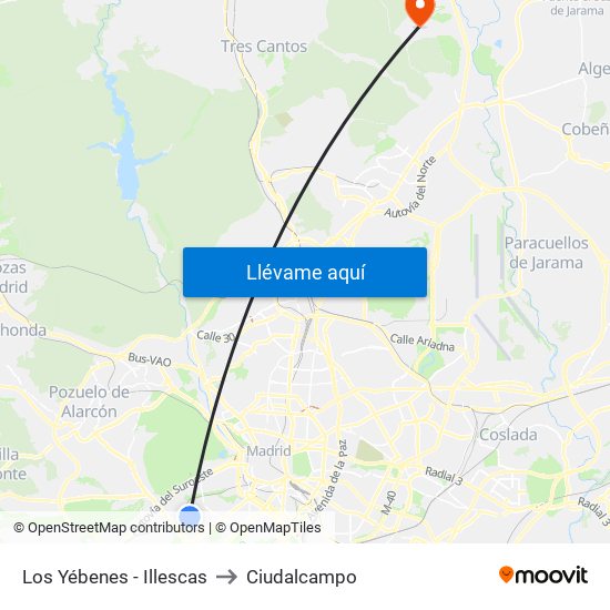 Los Yébenes - Illescas to Ciudalcampo map