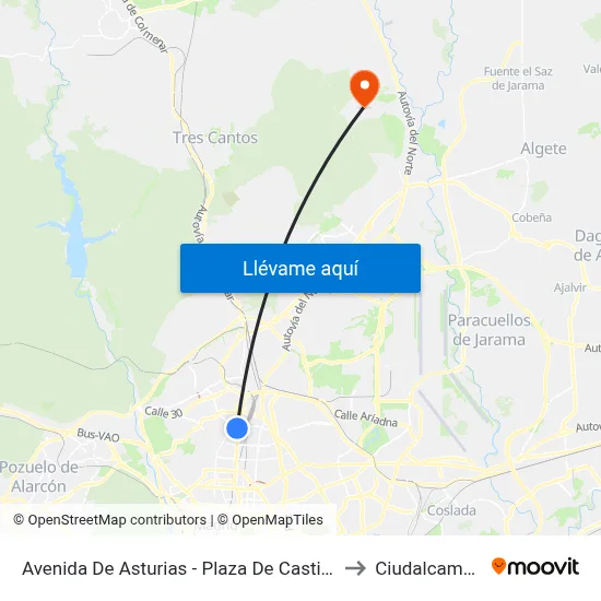Avenida De Asturias - Plaza De Castilla to Ciudalcampo map