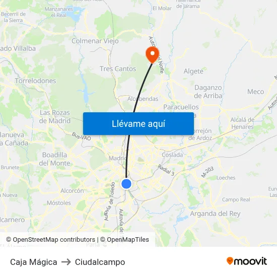Caja Mágica to Ciudalcampo map