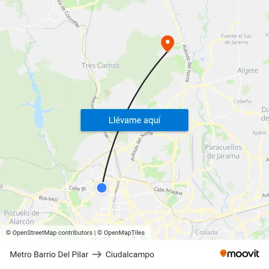 Metro Barrio Del Pilar to Ciudalcampo map