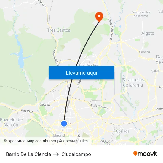 Barrio De La Ciencia to Ciudalcampo map
