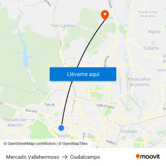 Mercado Vallehermoso to Ciudalcampo map