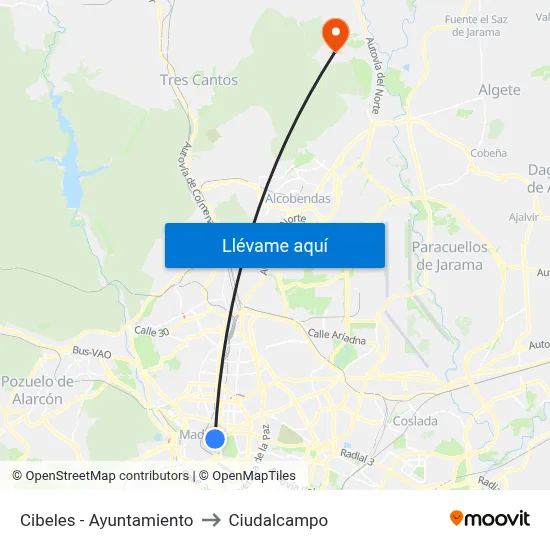 Cibeles - Ayuntamiento to Ciudalcampo map