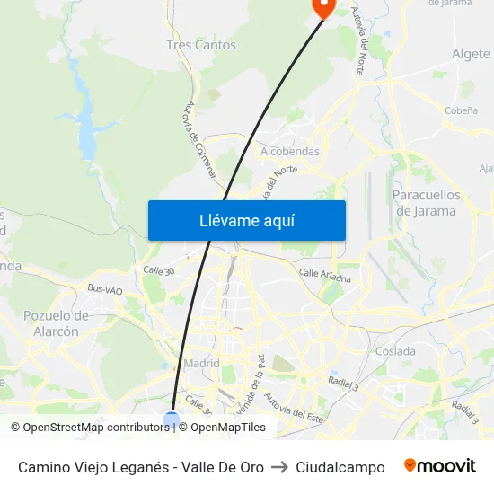 Camino Viejo Leganés - Valle De Oro to Ciudalcampo map