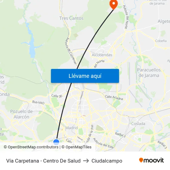 Vía Carpetana - Centro De Salud to Ciudalcampo map