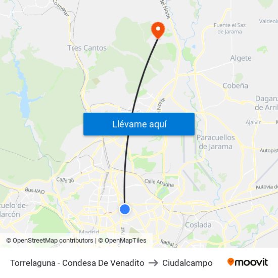 Torrelaguna - Condesa De Venadito to Ciudalcampo map