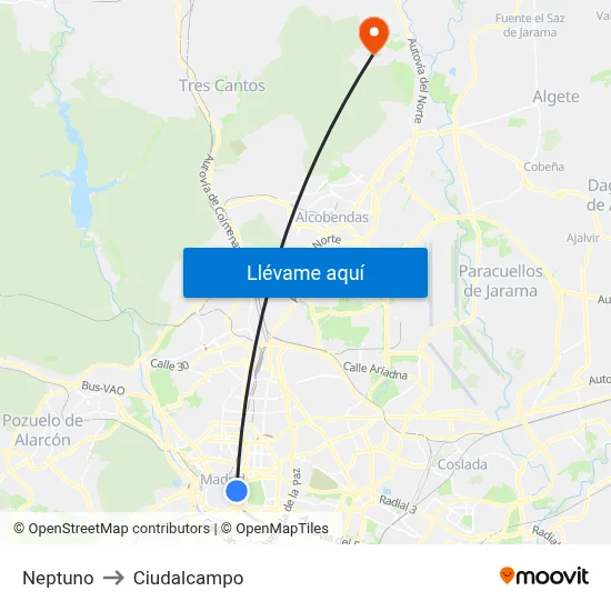 Neptuno to Ciudalcampo map