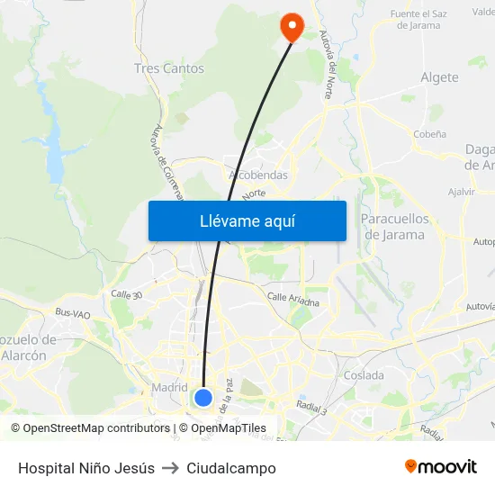 Hospital Niño Jesús to Ciudalcampo map