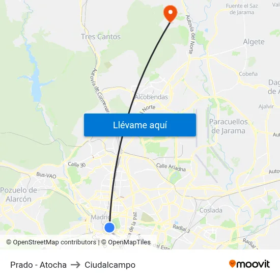 Prado - Atocha to Ciudalcampo map