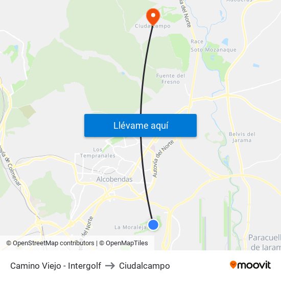 Camino Viejo - Intergolf to Ciudalcampo map