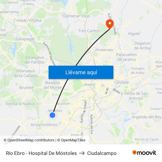 Río Ebro - Hospital De Móstoles to Ciudalcampo map