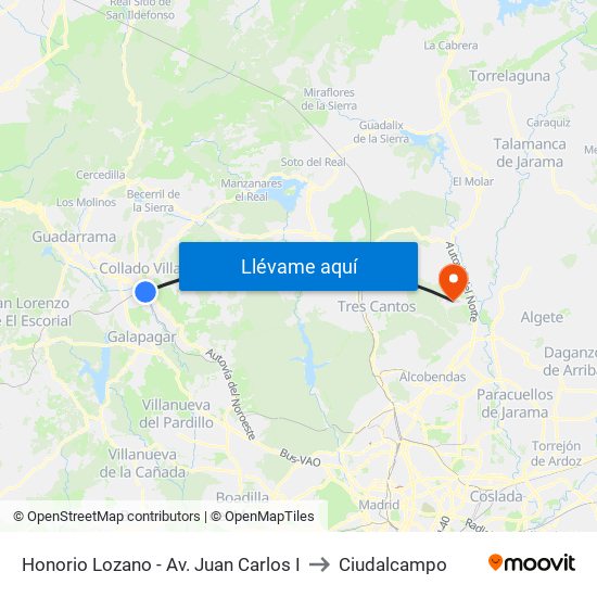 Honorio Lozano - Av. Juan Carlos I to Ciudalcampo map