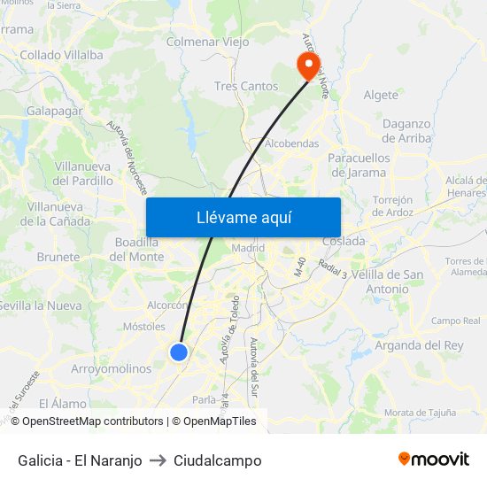 Galicia - El Naranjo to Ciudalcampo map