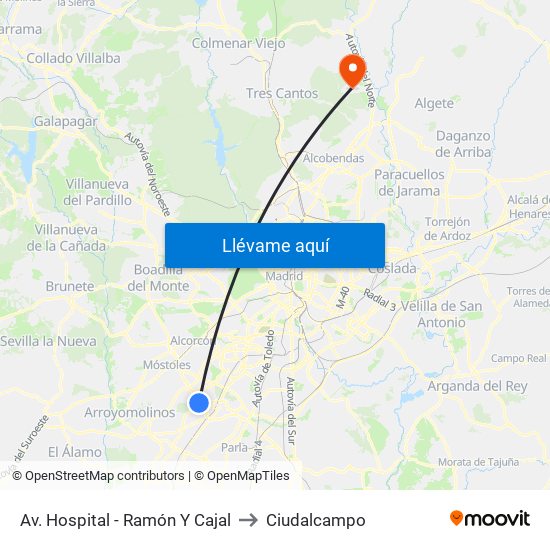 Av. Hospital - Ramón Y Cajal to Ciudalcampo map