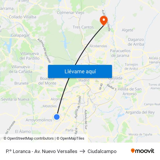 P.º Loranca - Av. Nuevo Versalles to Ciudalcampo map