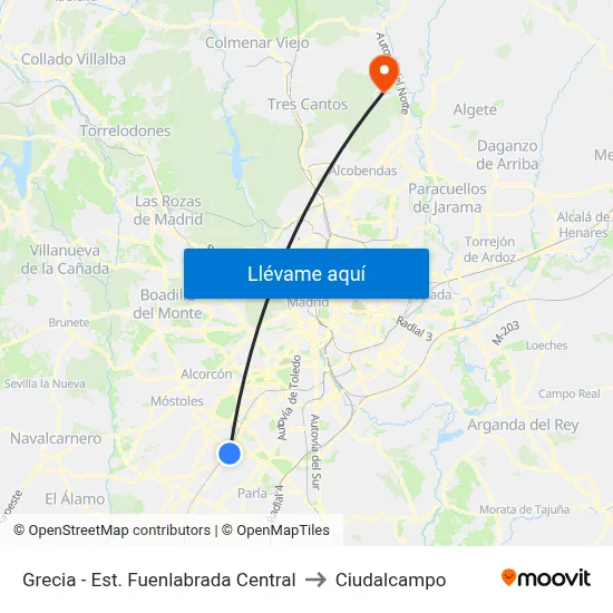 Grecia - Est. Fuenlabrada Central to Ciudalcampo map