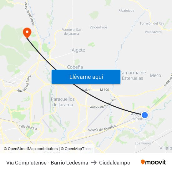 Vía Complutense - Barrio Ledesma to Ciudalcampo map