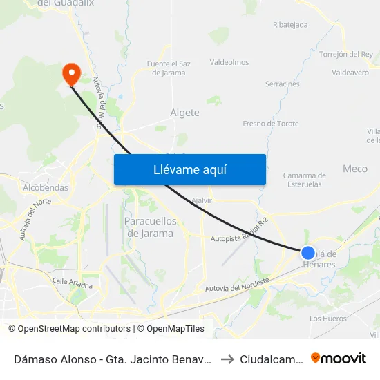 Dámaso Alonso - Gta. Jacinto Benavente to Ciudalcampo map