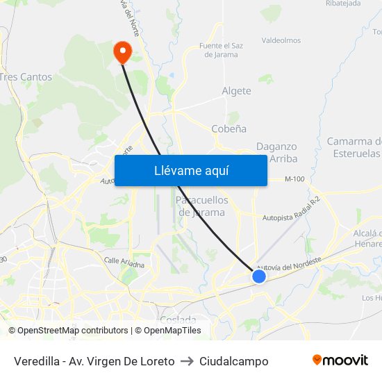 Veredilla - Av. Virgen De Loreto to Ciudalcampo map